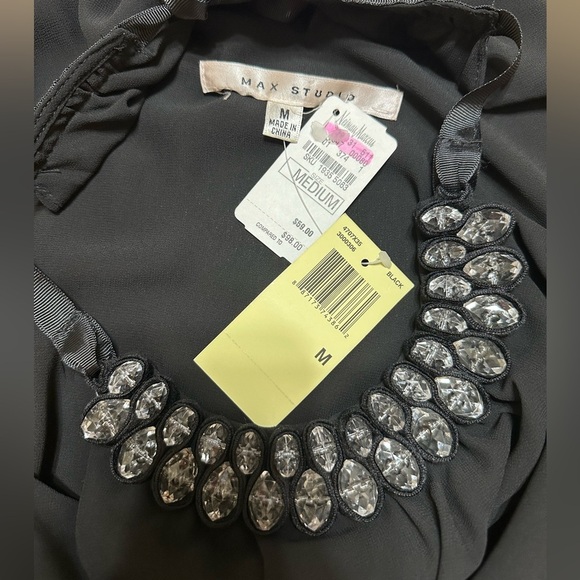 NWT Max Studios Neiman Marcus Black Crepe Georgette Beaded Dress, Medium - Picture 13 of 13